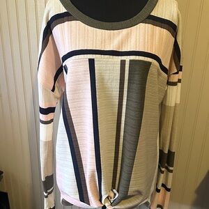 Striped Long Sleeve Top with Knot Detail Size Large Wanna B brand Linen Texture